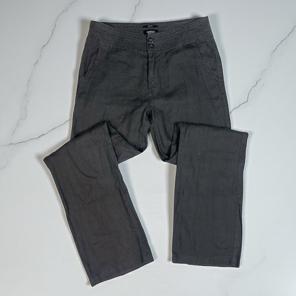 Jones & Co Linen Pants Size 6 Charcoal Gray Straight Leg Jones New York Casual